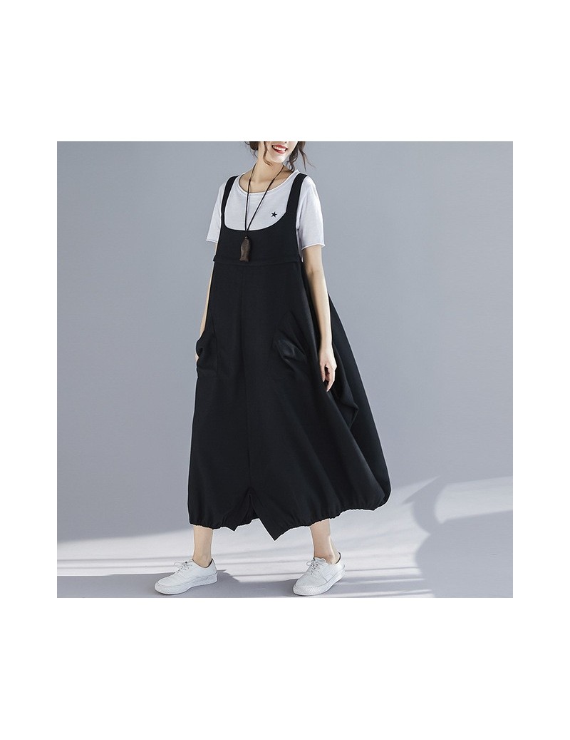 Loose Women Korea Fashion Jumpsuits 2019 Spring Summer New Solid Color Pocket Casual Female Big Size Jumpsuits DLL2530 - bla...
