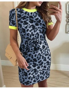 Dresses Womens Short Sleeve Bodycon Mini Dress Ladies Summer Leopard Dress Size 6-16 - Blue - 4R4118997057-1 $5.88