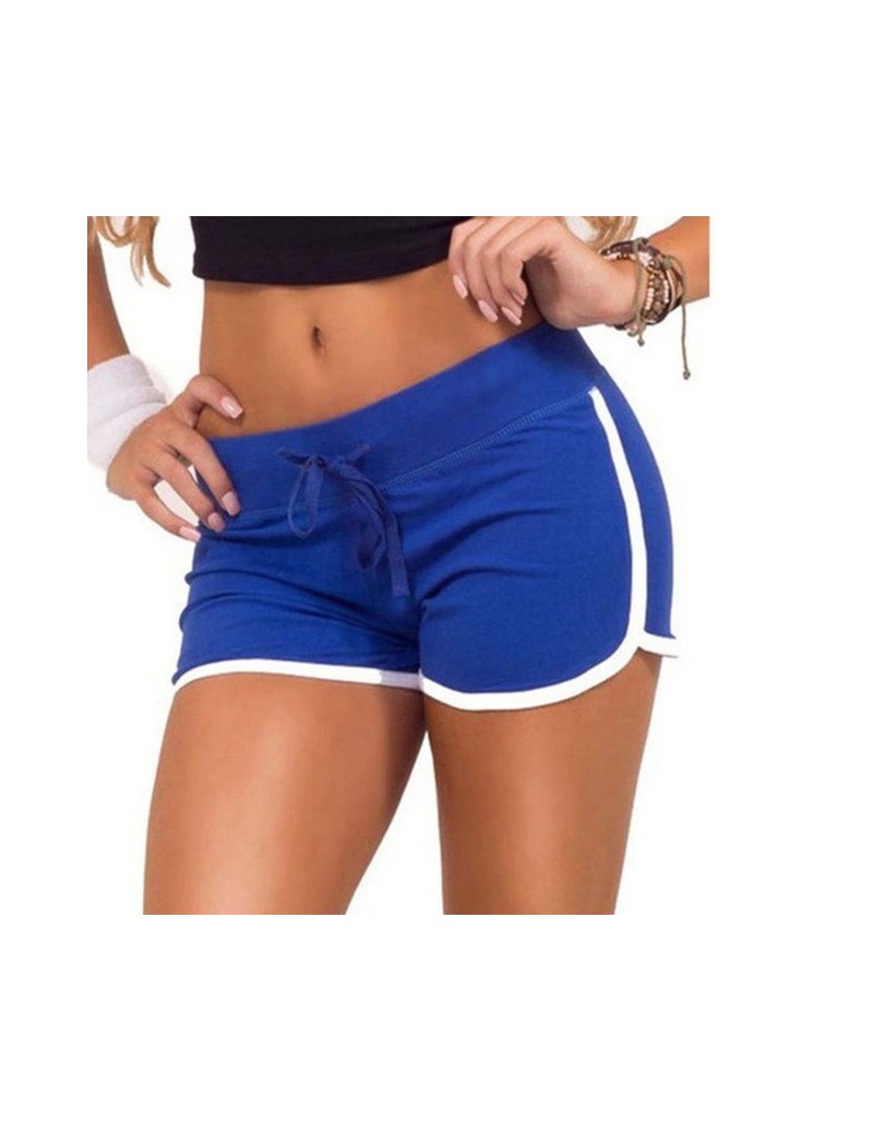 Shorts Fast Drying Drawstring Women Shorts Casual Anti Emptied Cotton Contrast Elastic Waist Correndo Short Pants - blue whit...