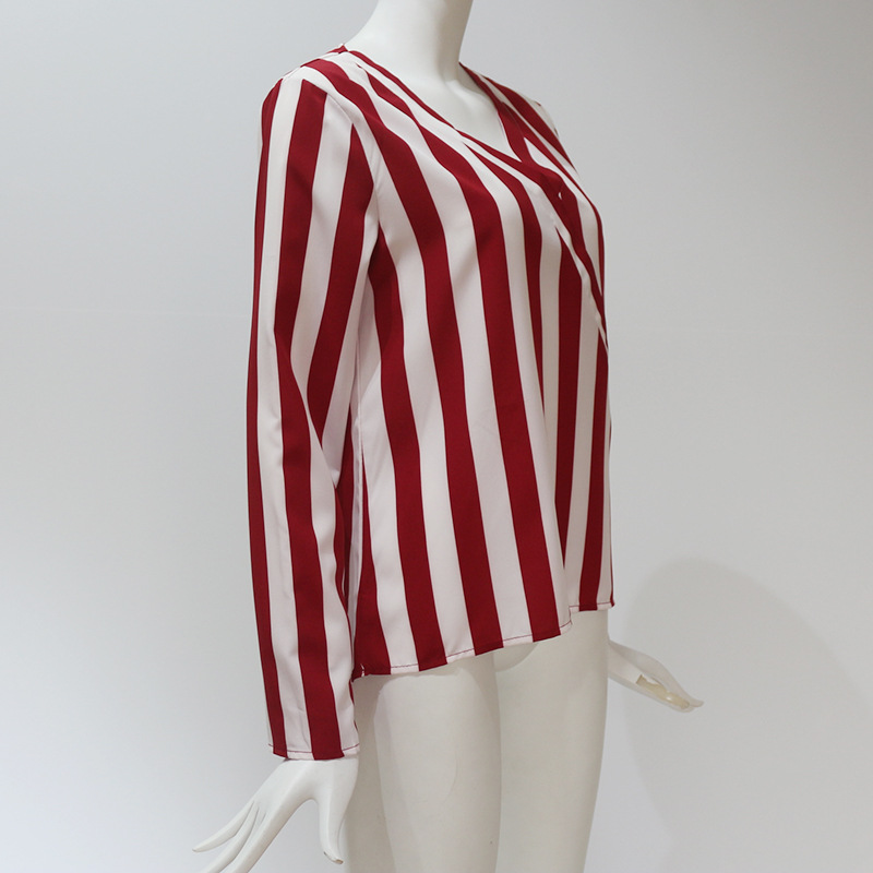 Women Striped Blouse Shirt Long Sleeve Blouse V-neck Shirts Casual Tops ...
