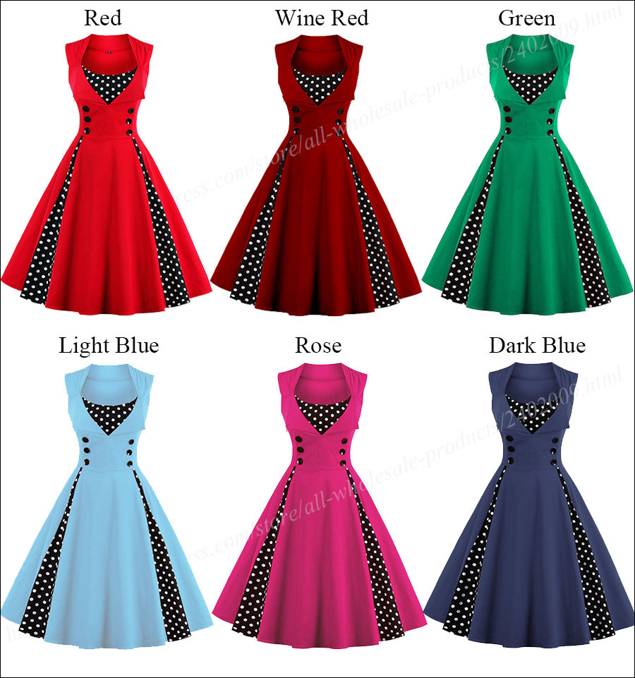 S-4XL Women Robe Retro Vintage Dress 50s 60s Rockabilly Dot Swing Pin ...