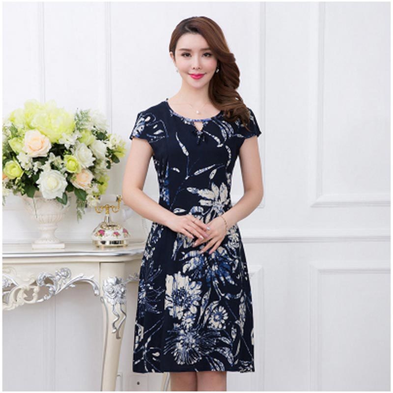 Xl-5xl 2019 Women Print Dresses Long Casual O-neck Cotton Dress Short ...