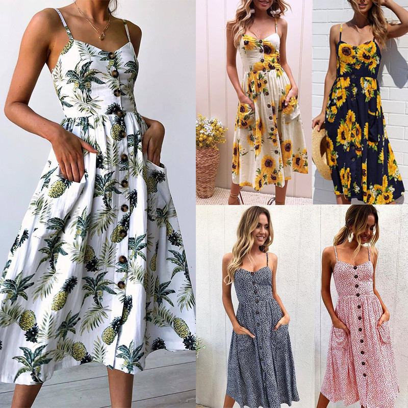 Summer Dress Women 2019 Boho Floral Print Beach Dress Sexy Strap ...