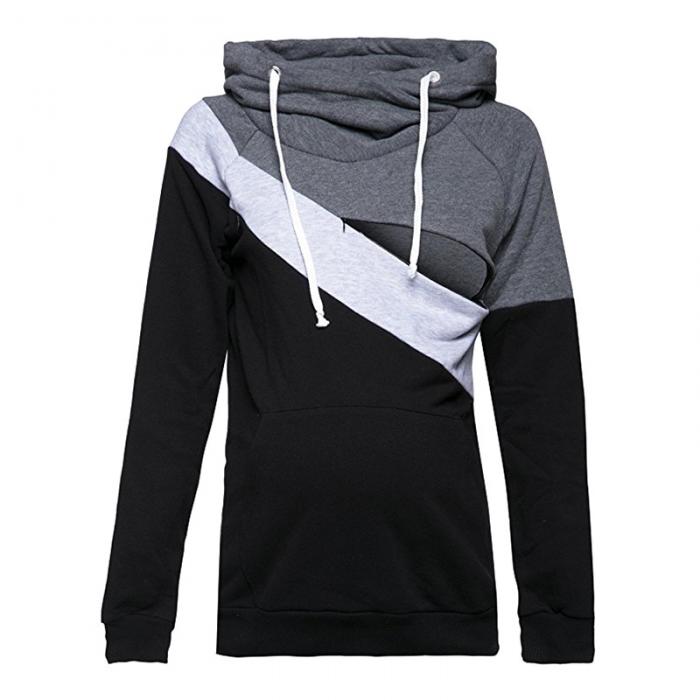 New Long Sleeve Nursing Hoodie Maternity Top Clothes Colorblock Hooded ...