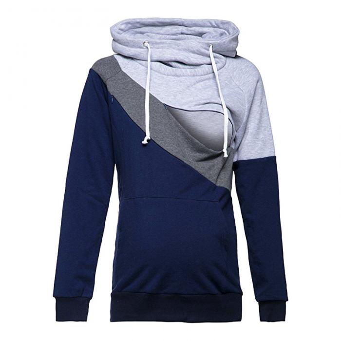 New Long Sleeve Nursing Hoodie Maternity Top Clothes Colorblock Hooded ...