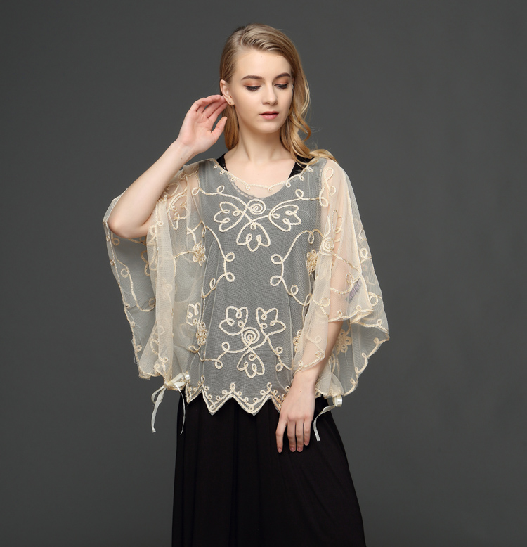 2018 Summer Casual Loose Oversized Thin Mesh Embroidery Floral Batwing ...