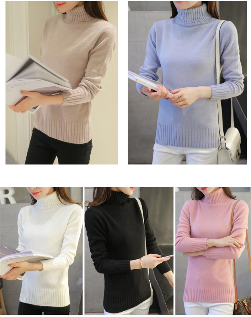 2018 New Autumn winter Women Knitted Sweaters Pullovers Turtleneck Long ...