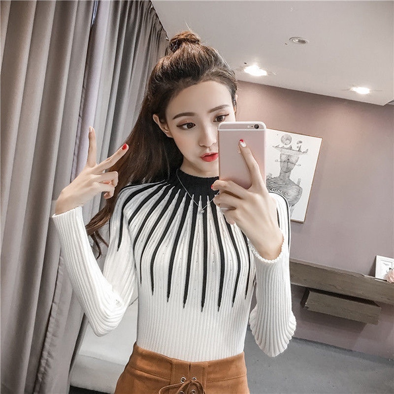 New Women Slim Sweaters Autumn Winter Turtleneck Long-sleeved Knitted ...