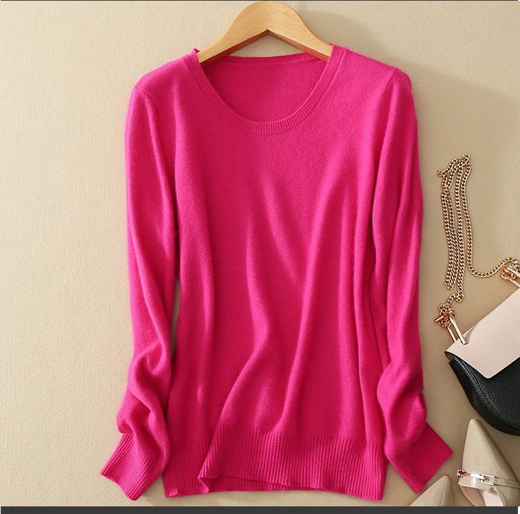 Cashmere wool Sweater Women solid color Pullover o-neck sweater Long ...
