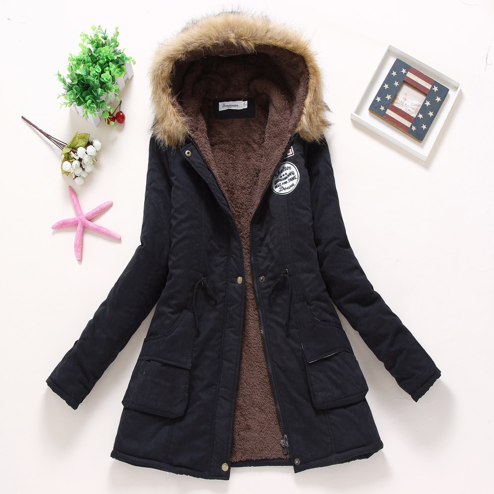 new winter military coats women cotton wadded hooded jacket medium-long ...