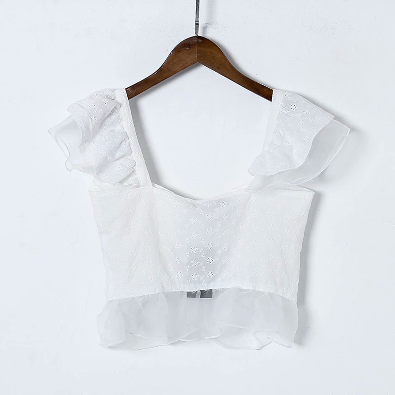 White Crochet Buckle Crop Top Women Lace Embroidery Summer Tank Tops ...