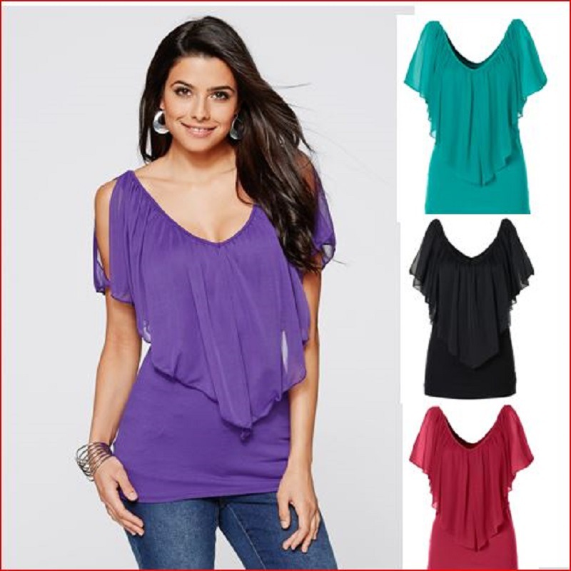 20Summer With Lace Shoulder T-Shirts Women's Bat Sleeves Plus Size ...