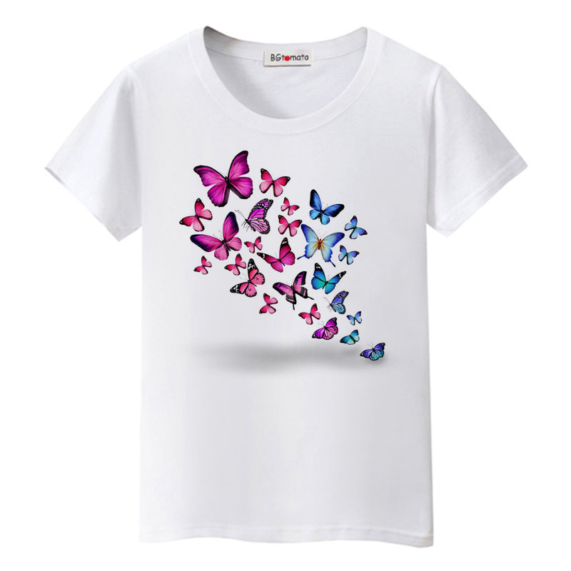 New style butterfly tshirt summer beautiful shirts colorful top tees ...