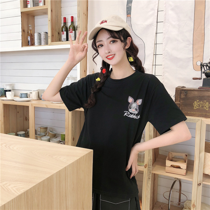 Harajuku Embroidery Rabbit T Shirt Women Summer New S-2XL Top Tees Kpop ...