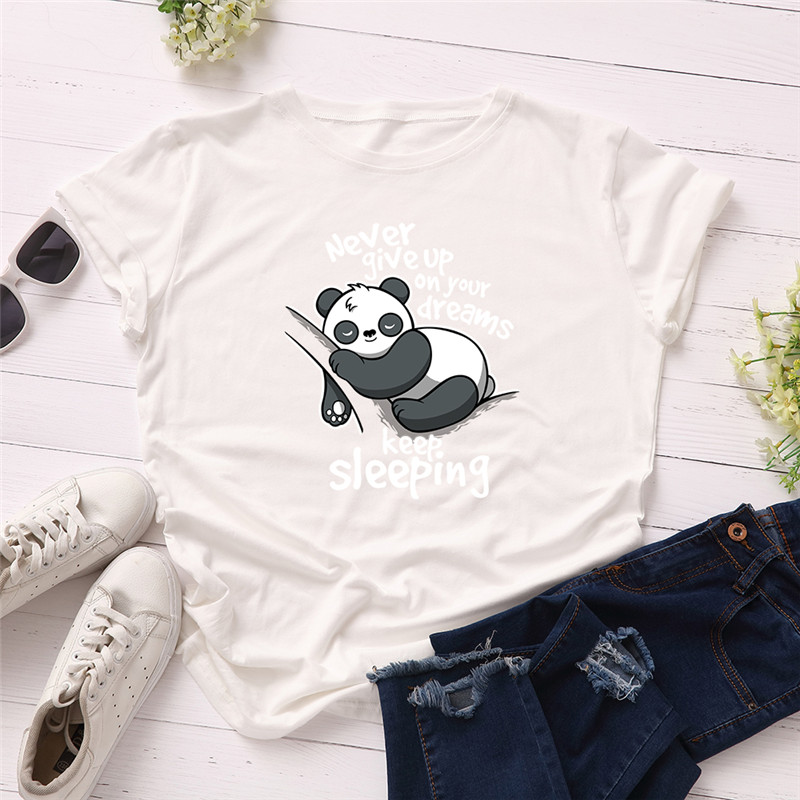 Plus Size S-5XL New Lovely Panda Letter Print T Shirt Women 100% Cotton ...