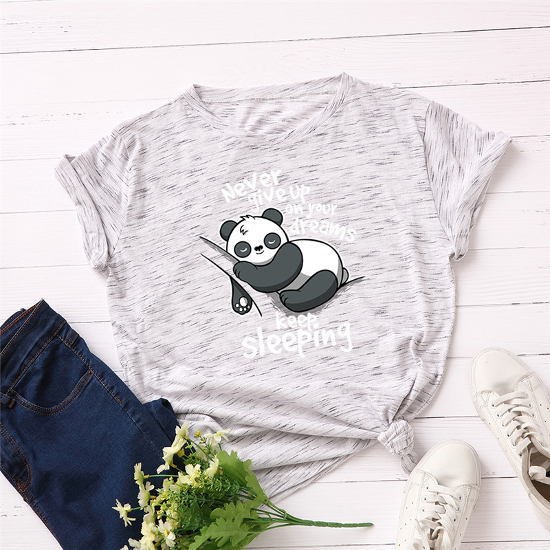 Plus Size S-5XL New Lovely Panda Letter Print T Shirt Women 100% Cotton ...