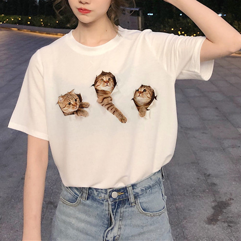 Kawaii Cat Graphic T Shirt Women Harajuku Ullzang Cute T-shirt Funny ...