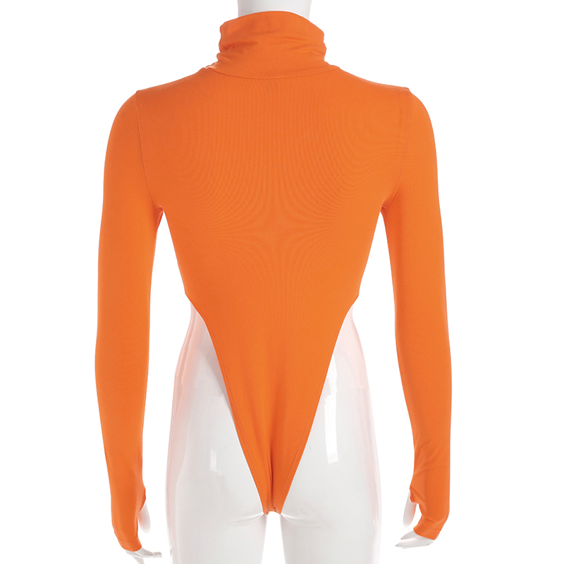 Cotton High Waist Long Sleeve Bodysuit Women Turtleneck Bodysuit Orange ...