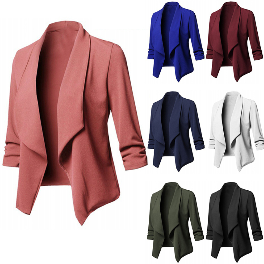 New Solid Color Office Lady Lapel Long Sleeve Blazer Slim Fit Suit Coat ...