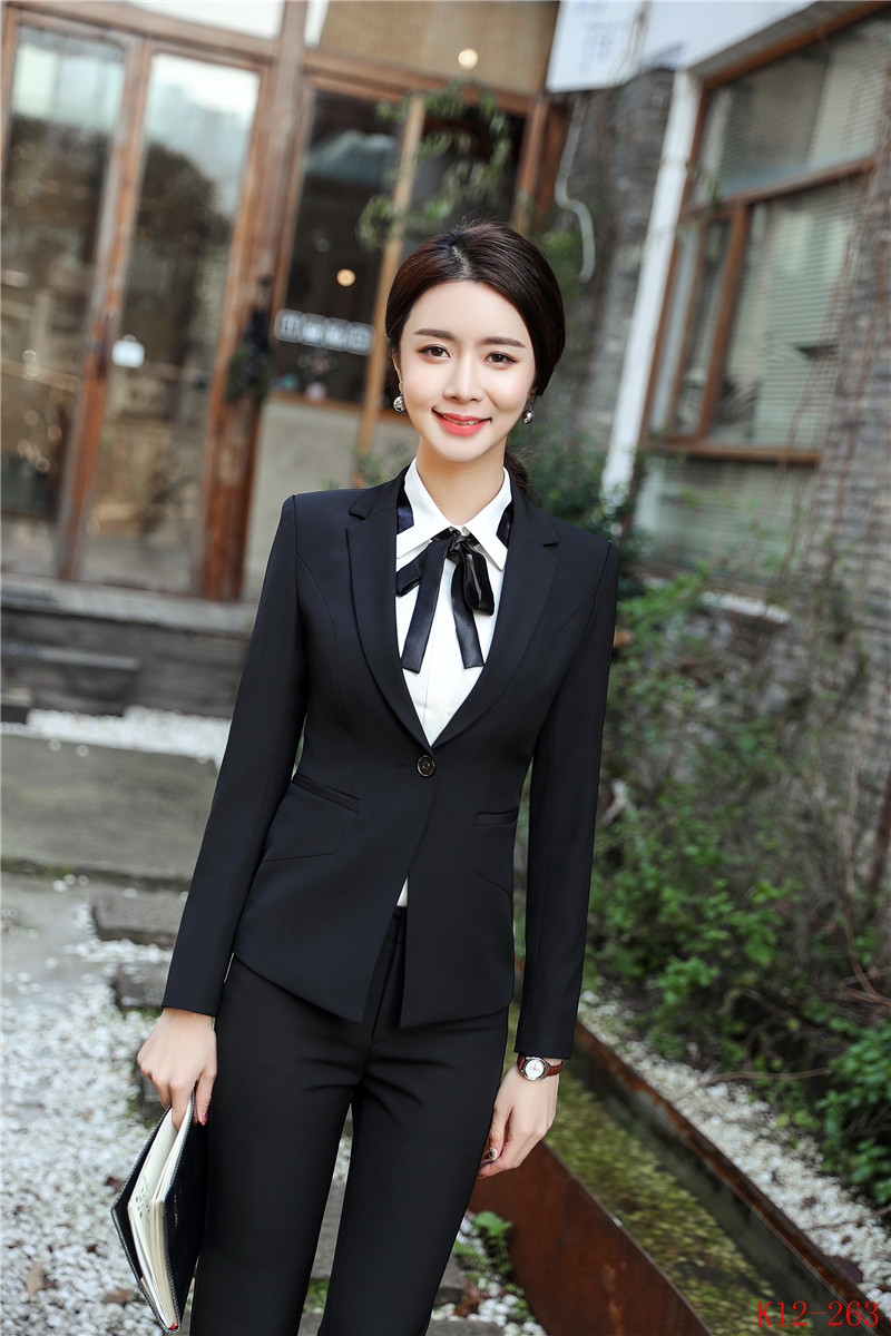 Formal Black Blazer Women Business Suits with Pant and Jacket Set ...
